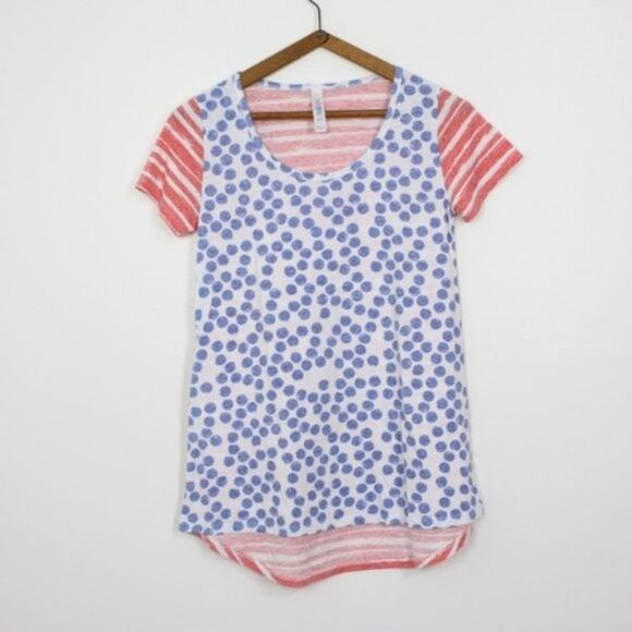 Lularoe Short Sleeve T-Shirt Womens Sz XXS Teen Polka Dot USA Fourth of July - Picture 1 of 3